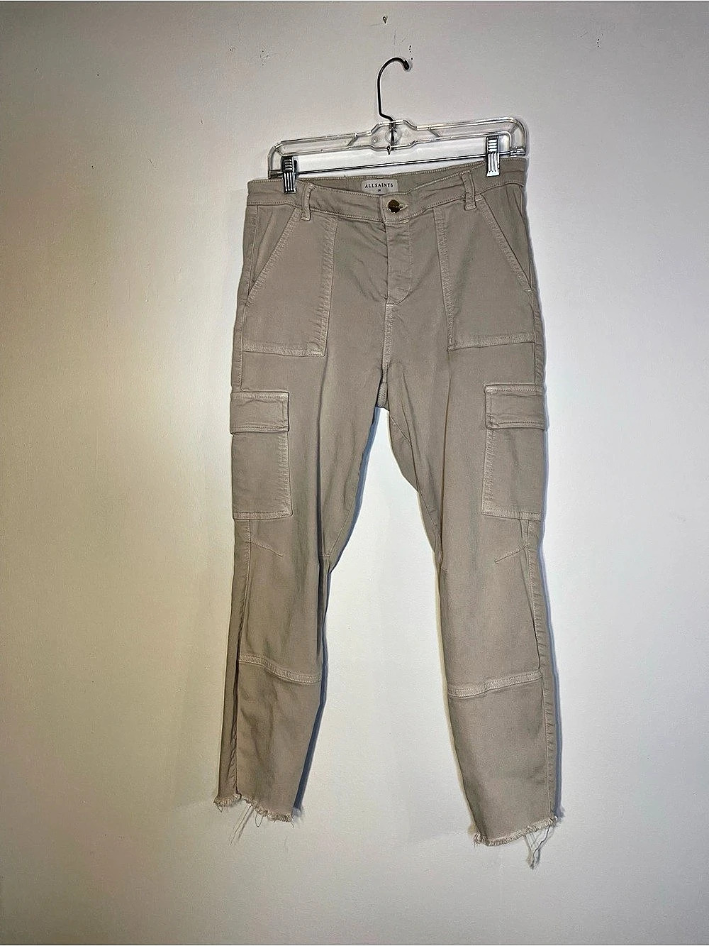 AllSaints Duran Asym Cargo Jean Cargo Jeans Beige Waist 28